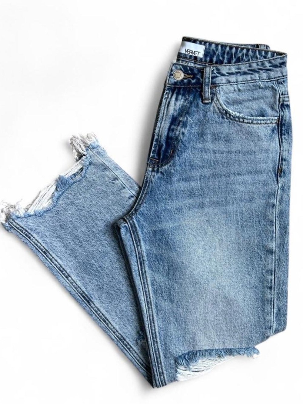 Vervet Light Wash Distressed Raw Hem Straight Leg Jeans Size 25